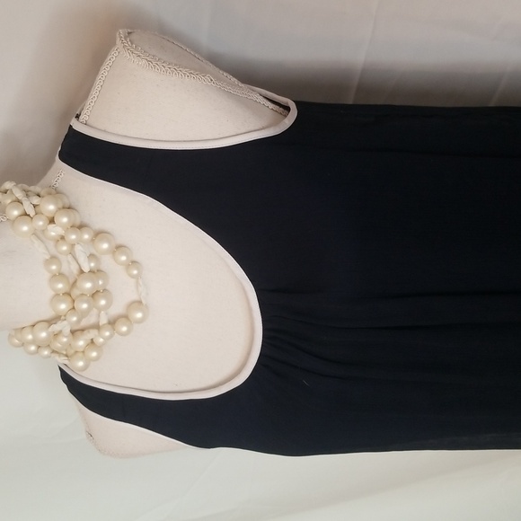 Doe & Rae Ruffle Layer Contrast Edging Tunic Dress. Sleeveless Shear Navy NWOT - Picture 3 of 16